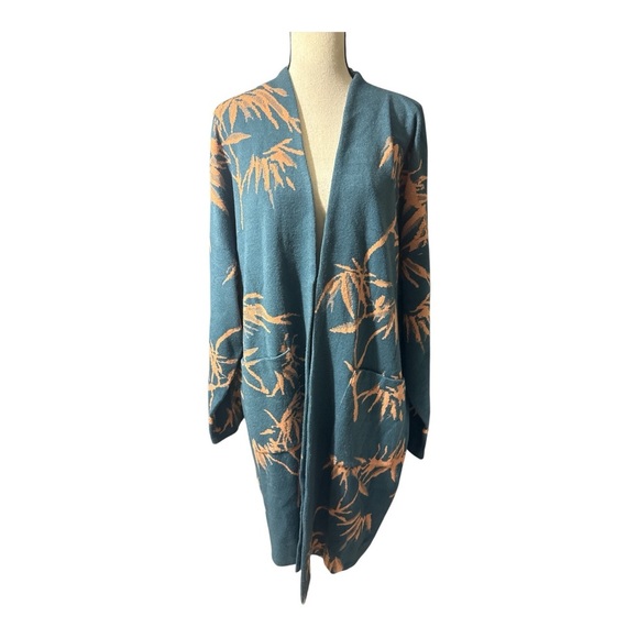 Misook Teal and Copper Long open front pockets viscose jacket cardigan. New LG - Picture 5 of 9